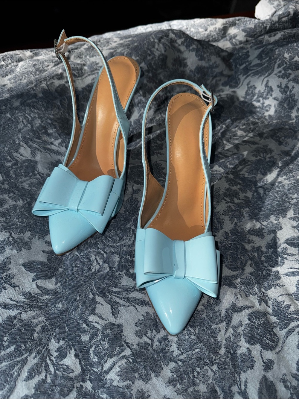 Women’s Pointed Slingback Heels with Bow - Light Blue